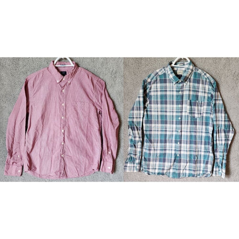 x2 J. Crew Slim Fit Plaid Long Sleeve Button Down Shirt‎ Size Large 100% Cotton